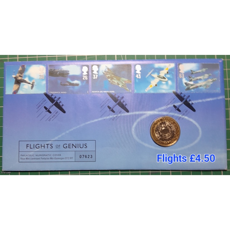 FDC GB Flights of Genius 1997 with £2 coin