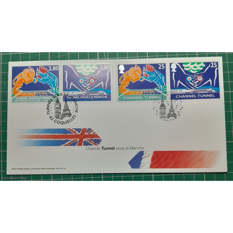 1994 Channel Tunnel First Day Cover euro & GBP Stamps