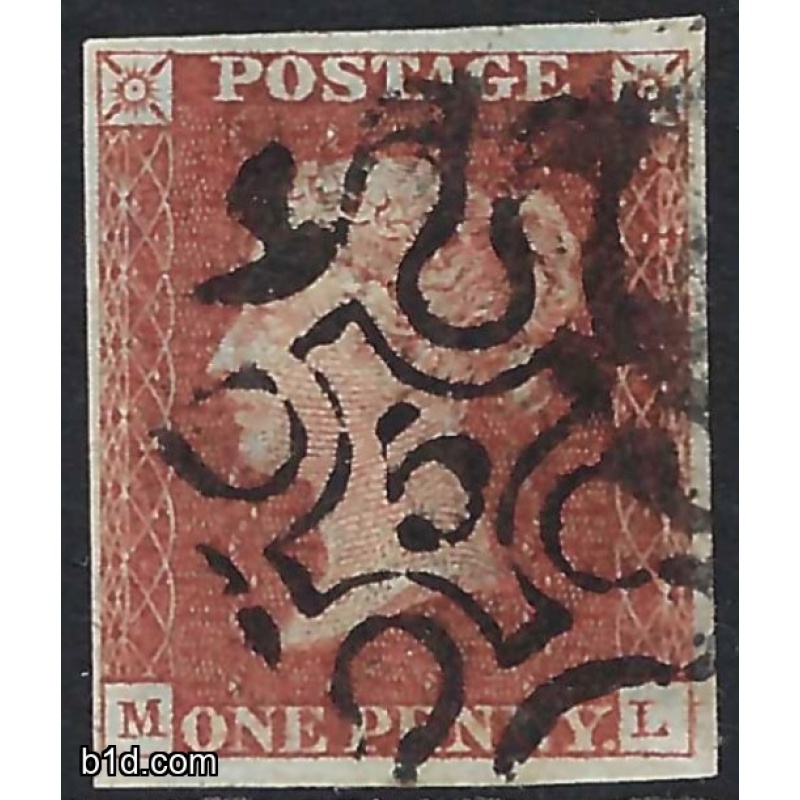 GB QV SG8 1D RED PLATE 35 (ML) WITH LONDON OFFICE NUMBER 5 IN CROSS. SG CAT £180