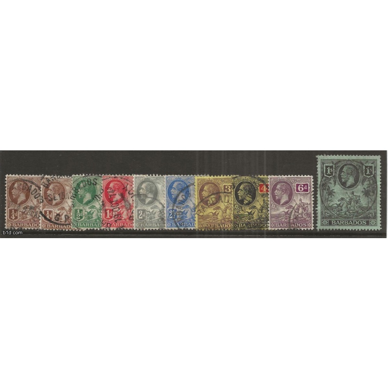 Barbados 1912-16 ¼d to 1/-, SG170-8, F/U