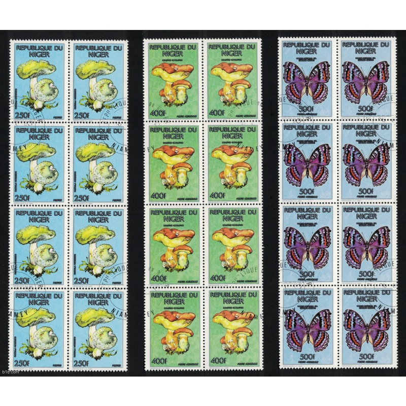 NIGER 1991 Wholesale - Butterflies & mushrooms complete set CTO 8X (2 scans) (Michel €48)