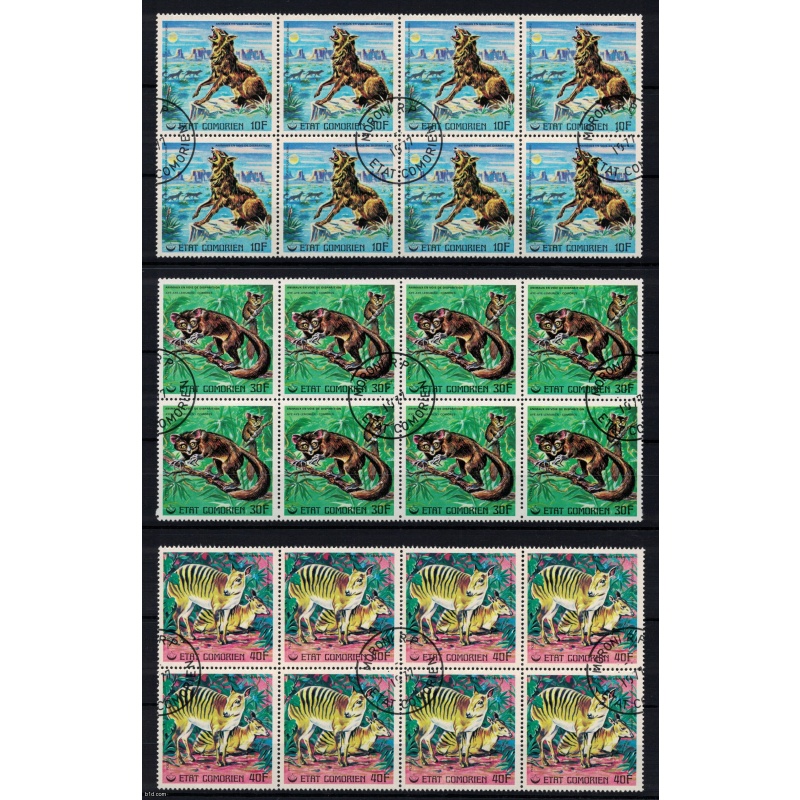 COMORE 1977 Wholesale - Endangered animals/complete sets CTO 8X - CV 33$ (2 scans)