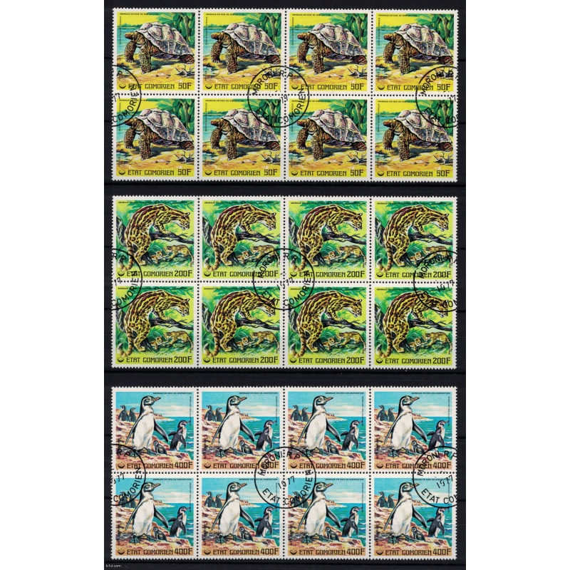 COMORE 1977 Wholesale - Endangered animals/complete sets CTO 8X - CV 33$ (2 scans)