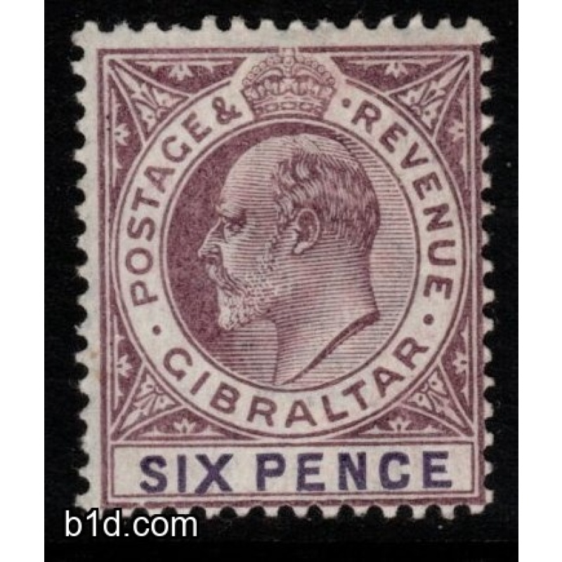 GIBRALTAR SG50 1903 6d DULL PURPLE & VIOLET MTD MINT