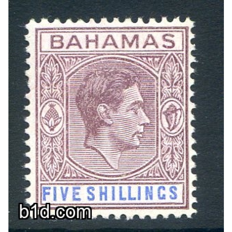 Bahama's 5/- Brown/purple and Deep Bright Blue SG156d