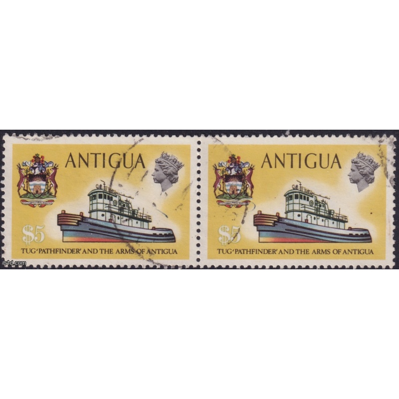 Antigua 1970 $5 Ship Top Value Pair Commercially Used