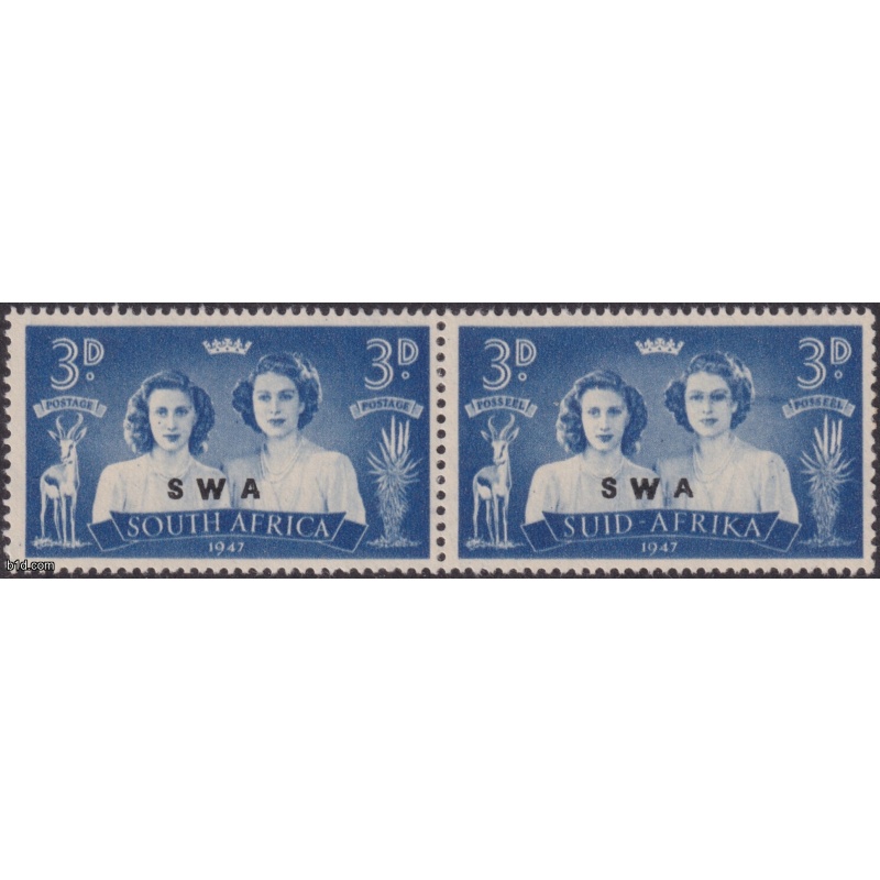 South West Africa KGVI 1947 3d Blue with Black-Eyed Princess Variety MH