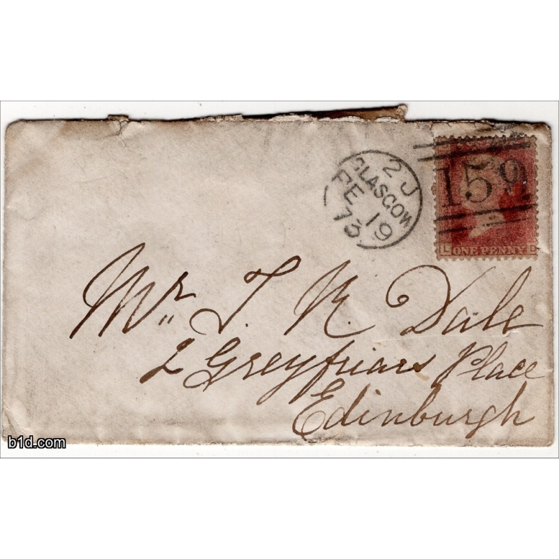 1873 Penny red plate 149LD cover to Edinburgh Scotland