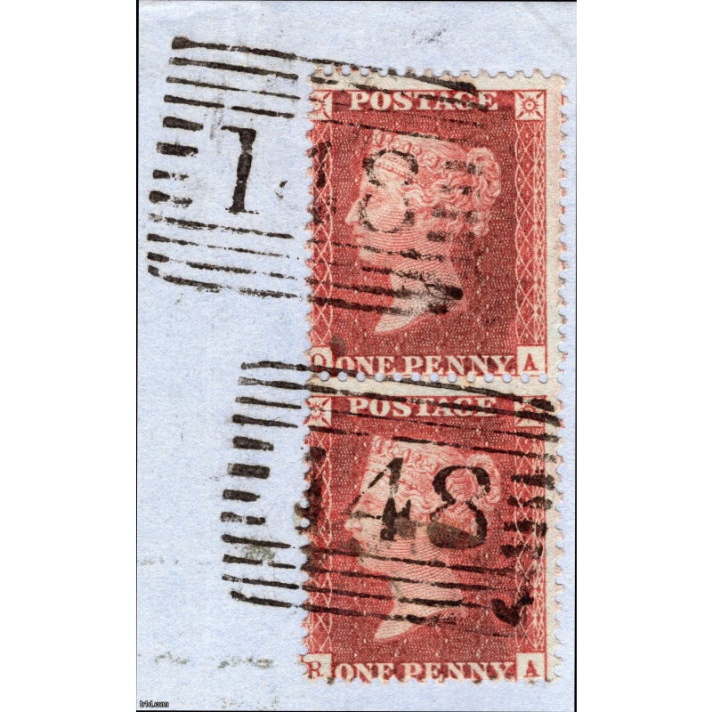 1856 penny red stars pair on blued paper cover C8 Ft William.