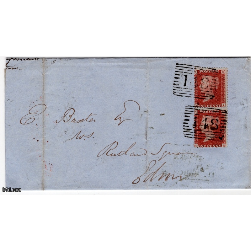 1856 penny red stars pair on blued paper cover C8 Ft William.