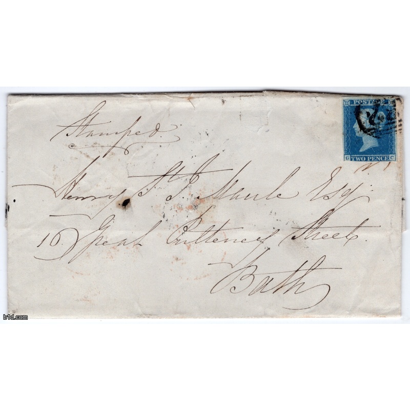 1846 2d Blue plate 3GC Brighton to Bath.