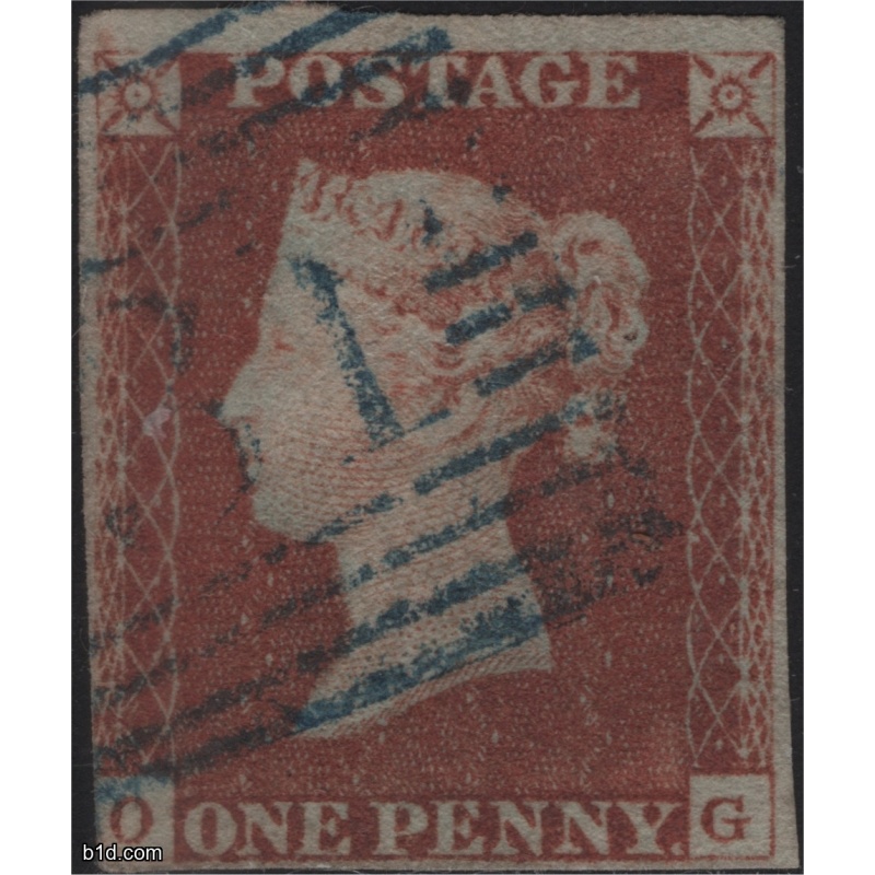 1845 Penny red imperf Plate 62 OG with BLUE 131 barred of Edinburgh