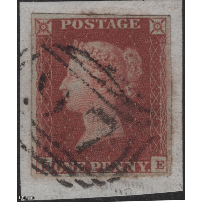 1846 Penny red imperf Plate 70 FE  Fine 4 margin example on piece