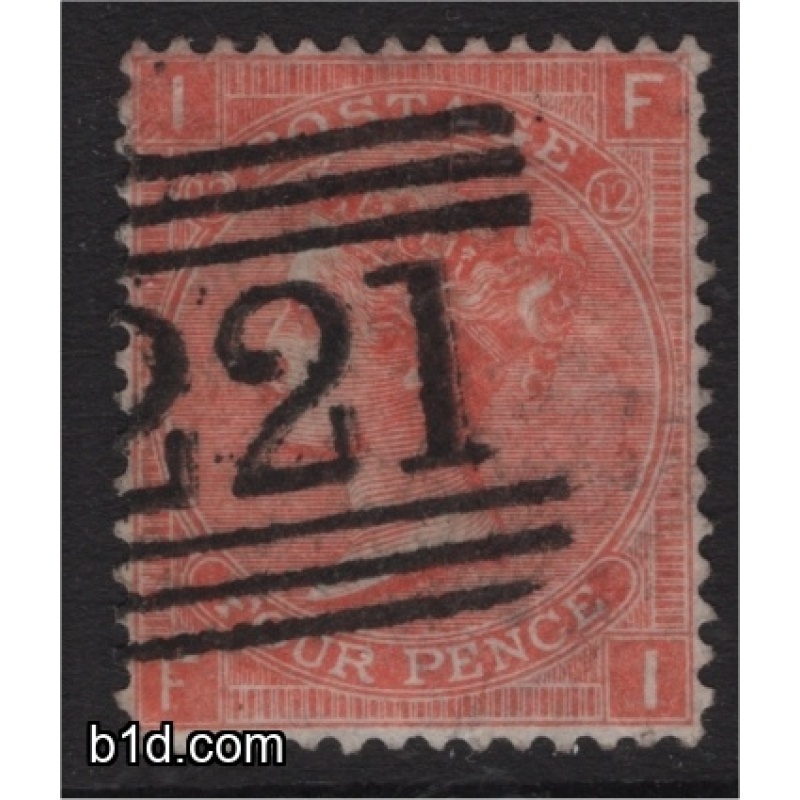 1870 Four Pence Deep Vermilion lettered FI SG 95 Plate 12