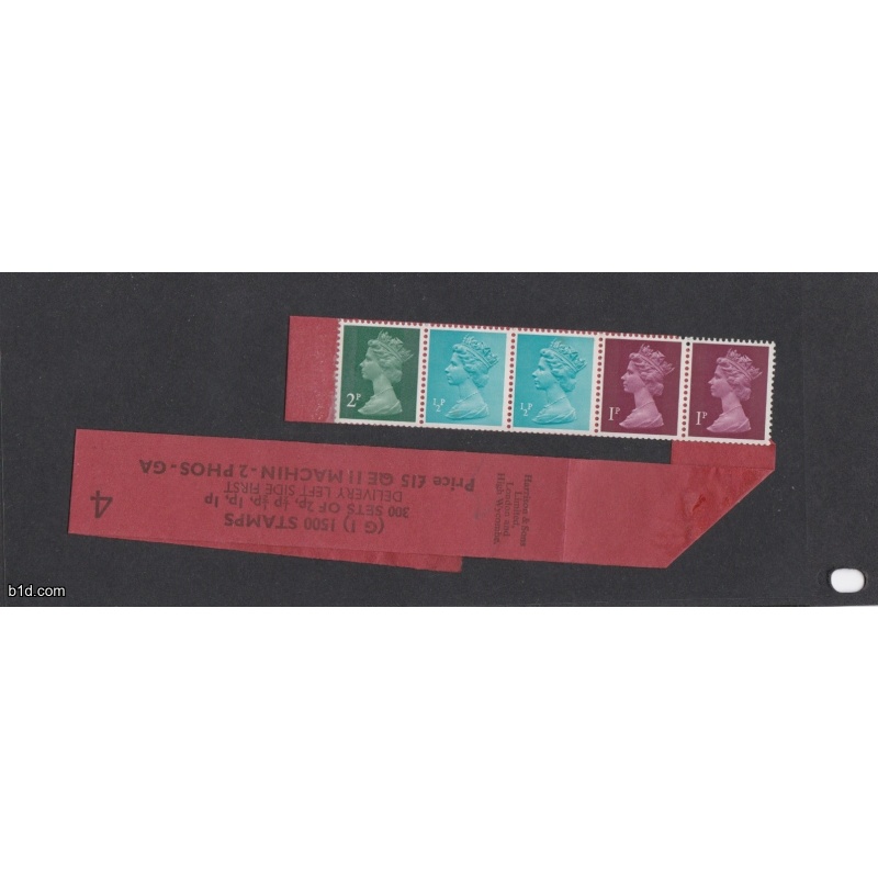 AN UNCOMMON GB QEII DEMICAL MACHIN DEFINITIVE  COIL LEADER G1 (MIXED FRANKING) OF 5 STAMPS.