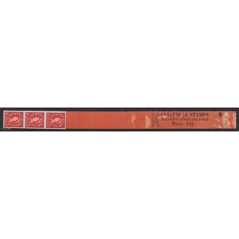 Wilding (AA) Coil Leader Roll 9 M Cr Cream Paper S4 with 6 stamps