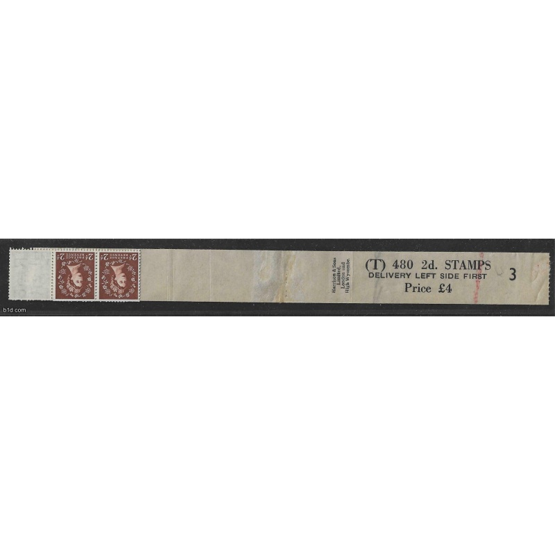 Wilding (T) Tudor 2d wmk swys 6 stamps Coil Leader Roll 3
