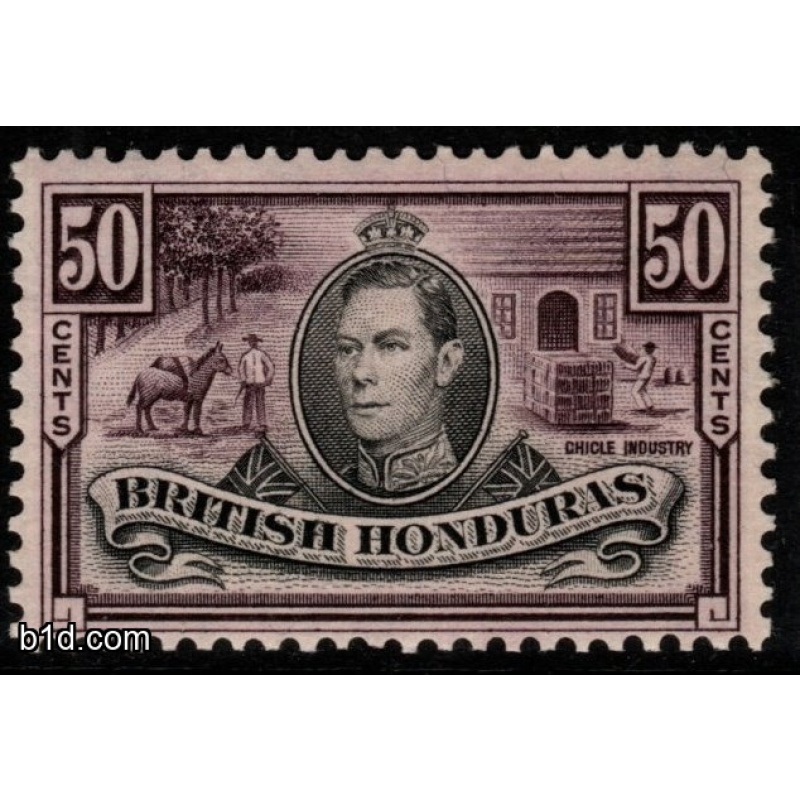 BRITISH HONDURAS SG158 1938 50c BLACK & PURPLE MTD MINT