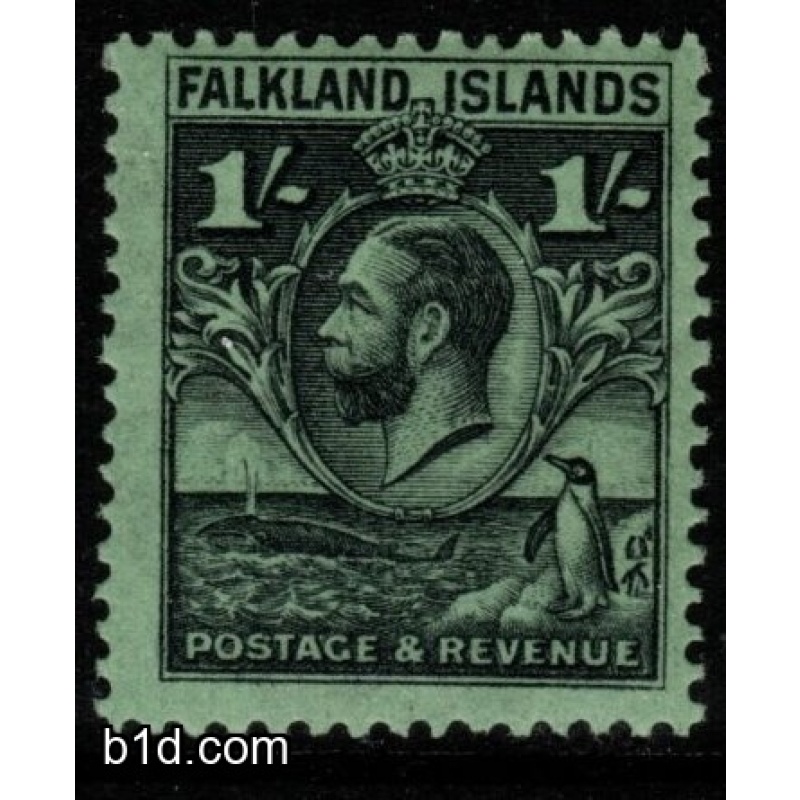 FALKLAND ISLANDS SG122 1929 1/= BLACK ON EMERALD MTD MINT