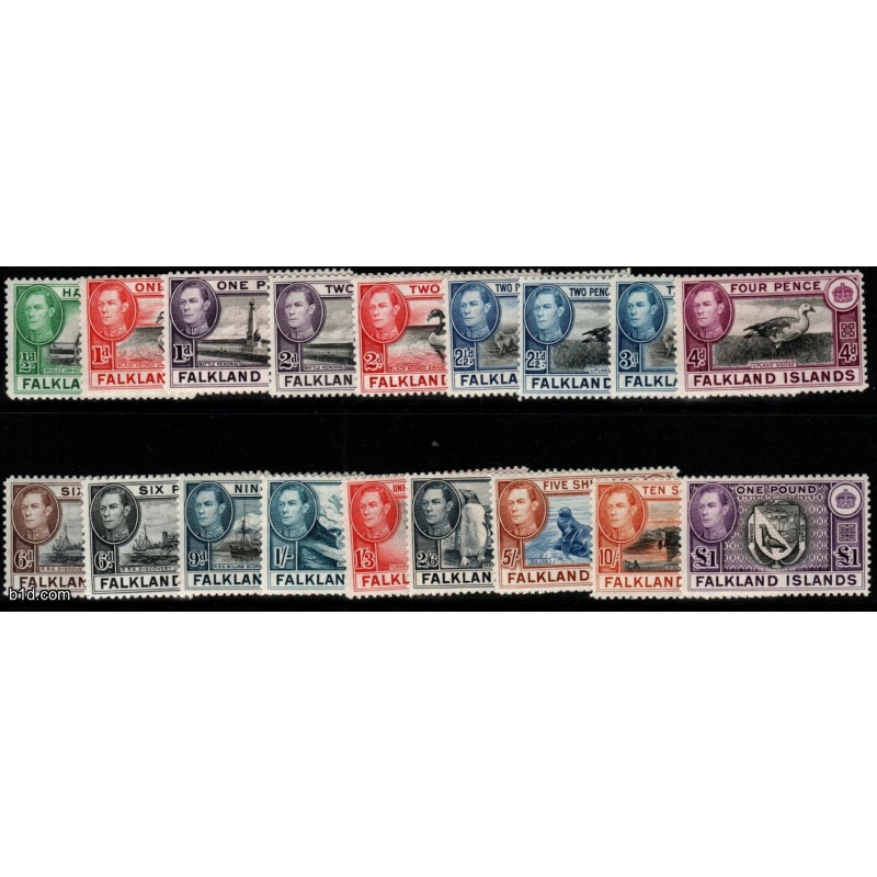 FALKLAND ISLANDS SG146/63 1938-50 DEFINITIVE SET MTD MINT