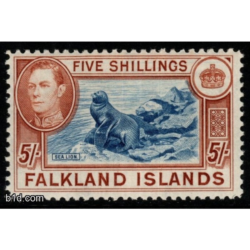 FALKLAND ISLANDS SG161c 1949 5/= DULL BLUE & YELLOW-BROWN MTD MINT
