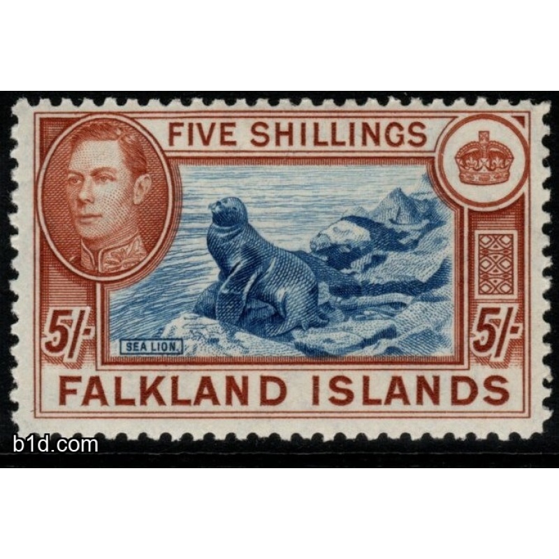 FALKLAND ISLANDS SG161d 1950 5/= STEEL-BLUE & BUFF-BROWN MTD MINT