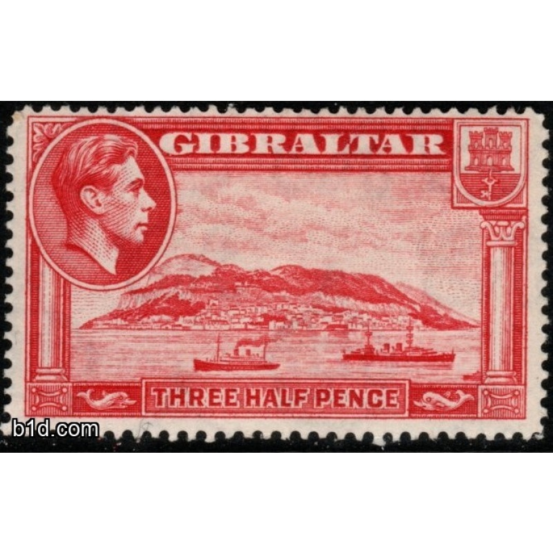 GIBRALTAR SG123 1938 1½d CARMINE p14 MTD MINT