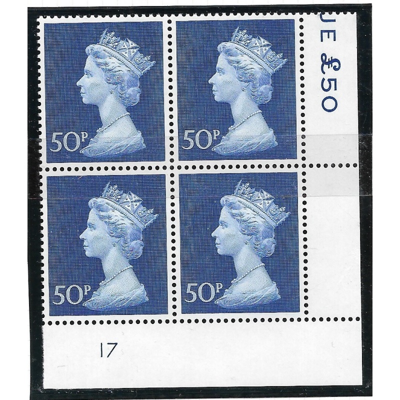 1970 50p Decimal Machin Cylinder 17 Phosphorised paper UNMOUNTED MINT
