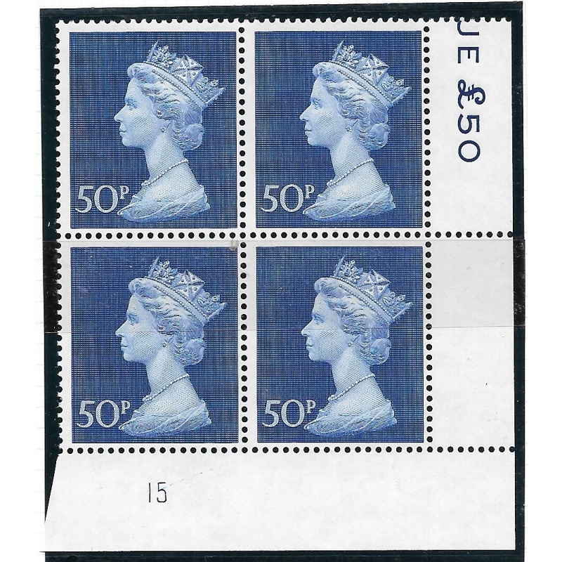 1970 50p Decimal Machin Cylinder 15 Phosphorised paper UNMOUNTED MINT