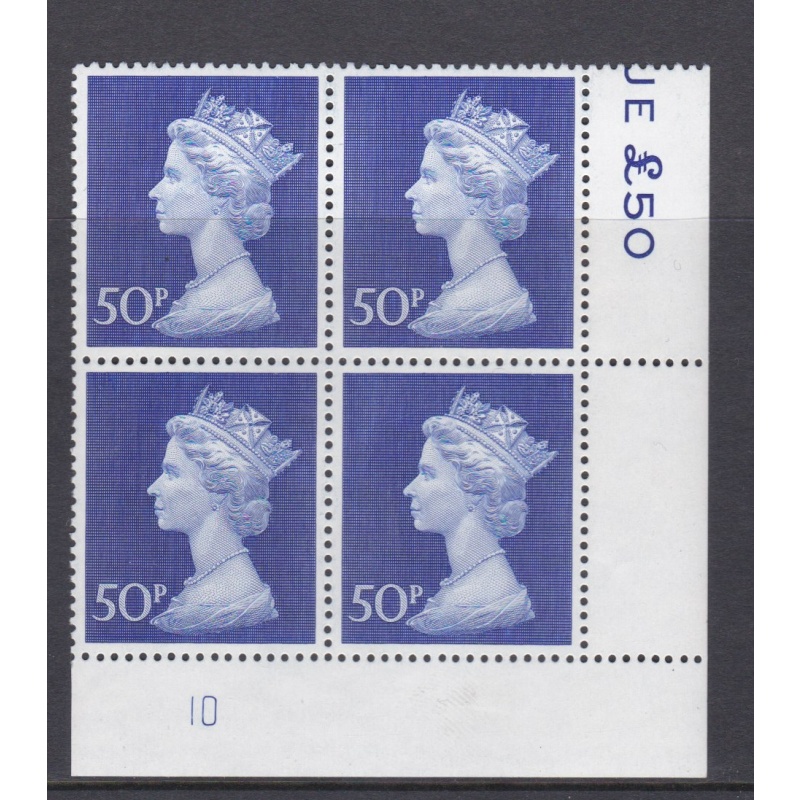 1970 50p Post office paper Decimal Machin Cylinder 10 UNMOUNTED MINT