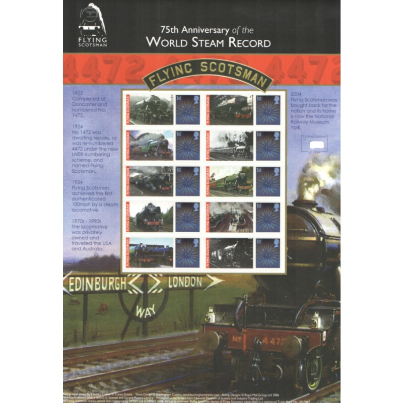 BC-249 2009 Flying Scotsman no. 229 Smiler Sheet  UNMOUNTED MINT