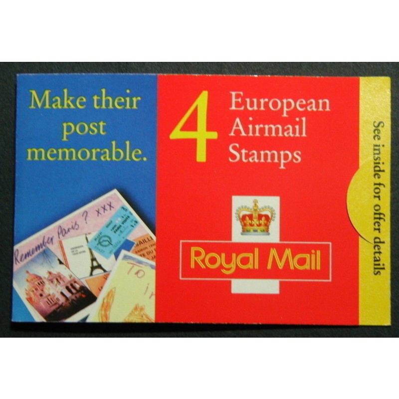 GGA2 4 x European Airmail stamps (30p) Barcode Booklet complete - No Cylinder