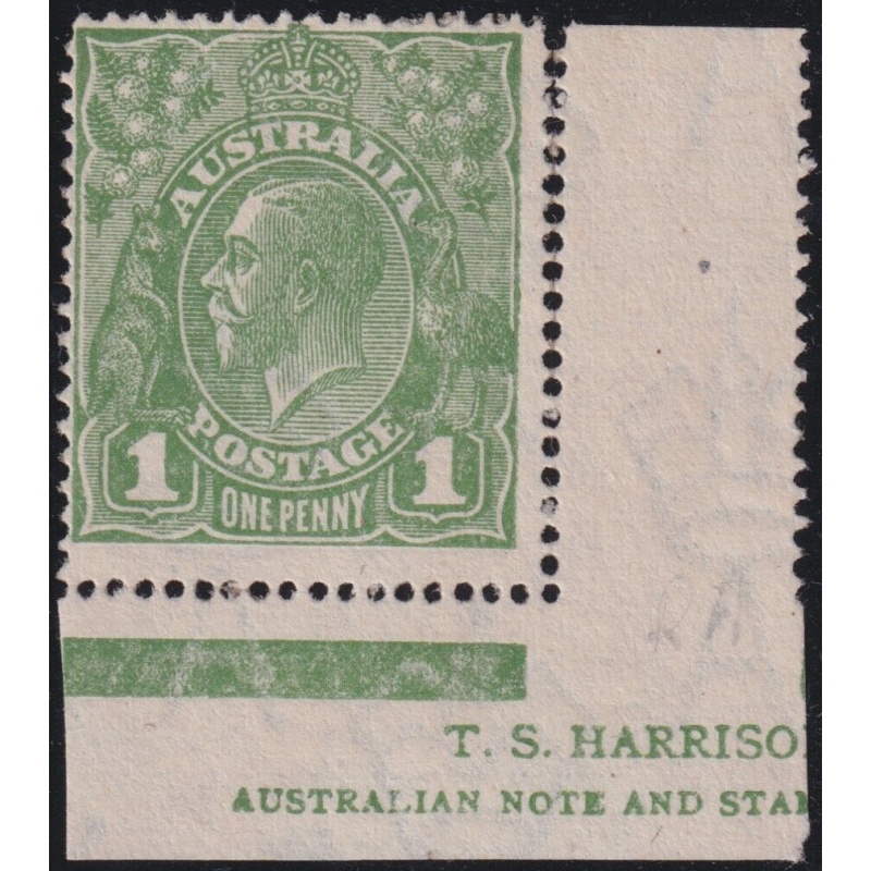 Australia 1924 KGV 1d Green Large Multi Part Imprint With RA Joined Variety MH