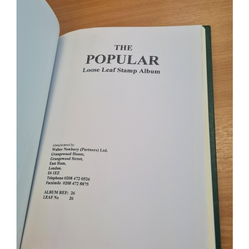 Green POPULAR Stamp Album same size as simplified 45 pages unused