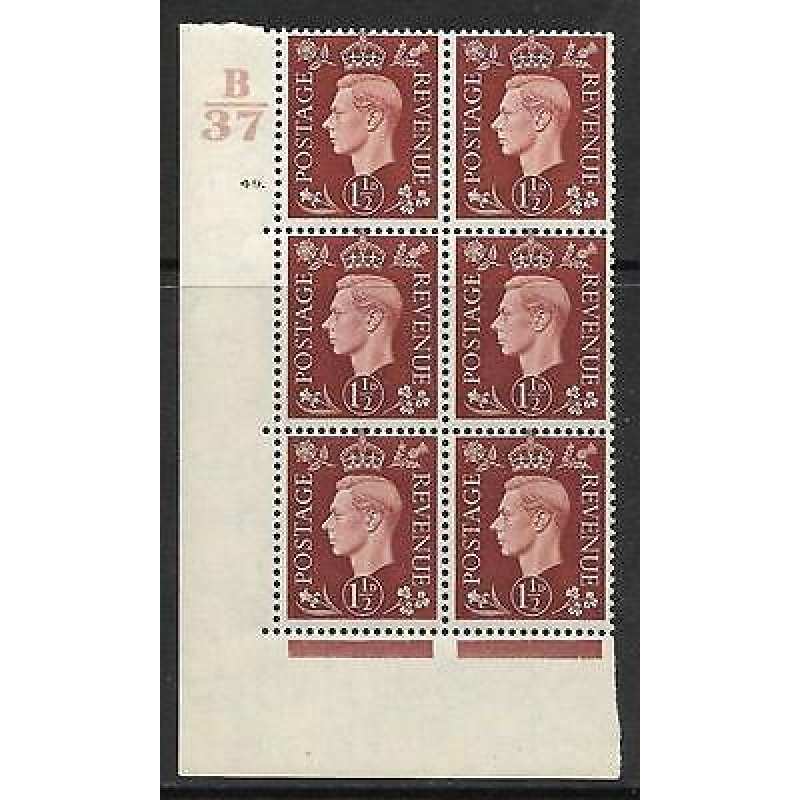 1937 1d Brown Dark colours B37 49 Dot perf 5(E I) block 6 UNMOUNTED MINT