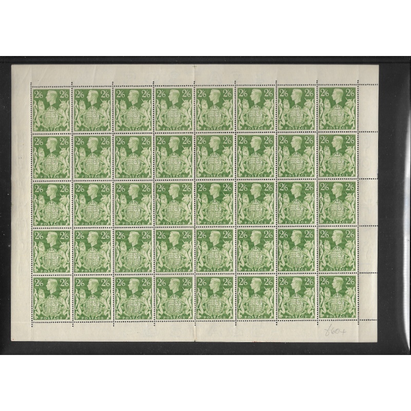 Sg 476bb 2 6 KGV1 Hi-Value Arms full sheet - listed variety UNMOUNTED MINT