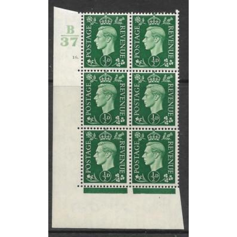 1937 d Green Dark colours B37 16 Dot Perf 5(E I) block 6 UNMOUNTED MINT