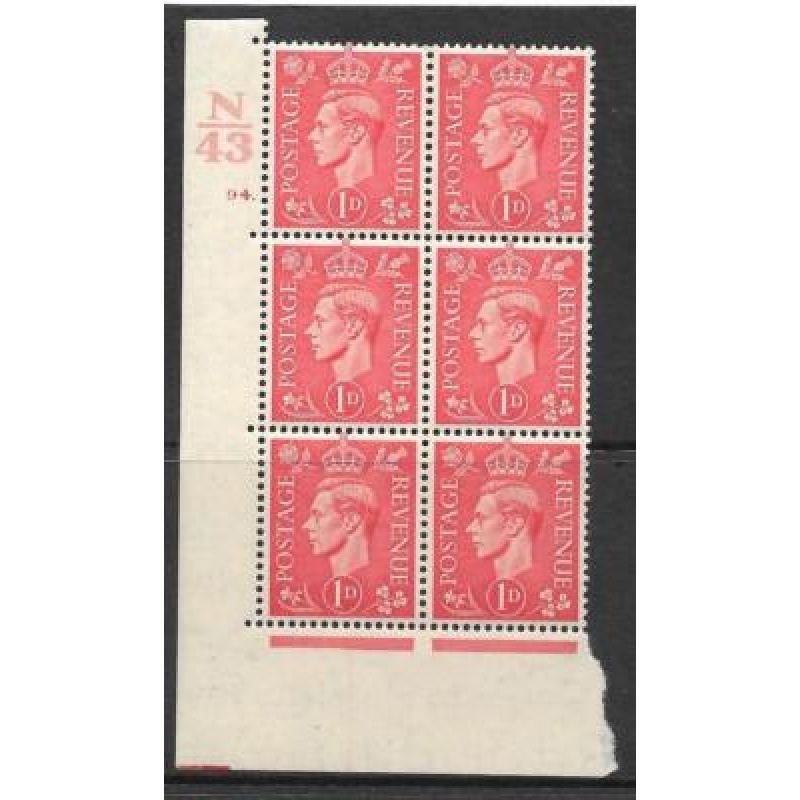 1937 1d Red N43 94 Dot perf 5(E I) block 6 UNMOUNTED MINT MNH