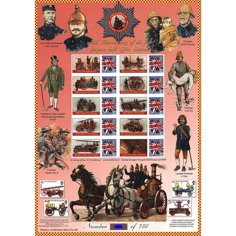 History of Britain 40 2009 First fire station no. 129 sheet UNMOUNTED MINT