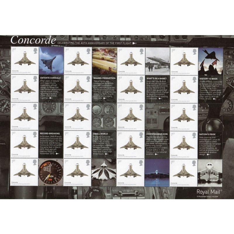 LS57 GB 2009 Concorde 40th Anniversary first flight Smiler sheet UNMOUNTED MINT