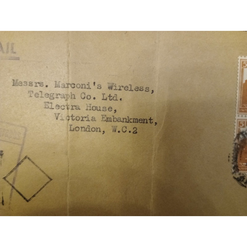 PALESTINE COVER AIRMAIL MARCONI WIRELESS LONDON POSTS TELEGRAPH TELEPHONE 80MLS