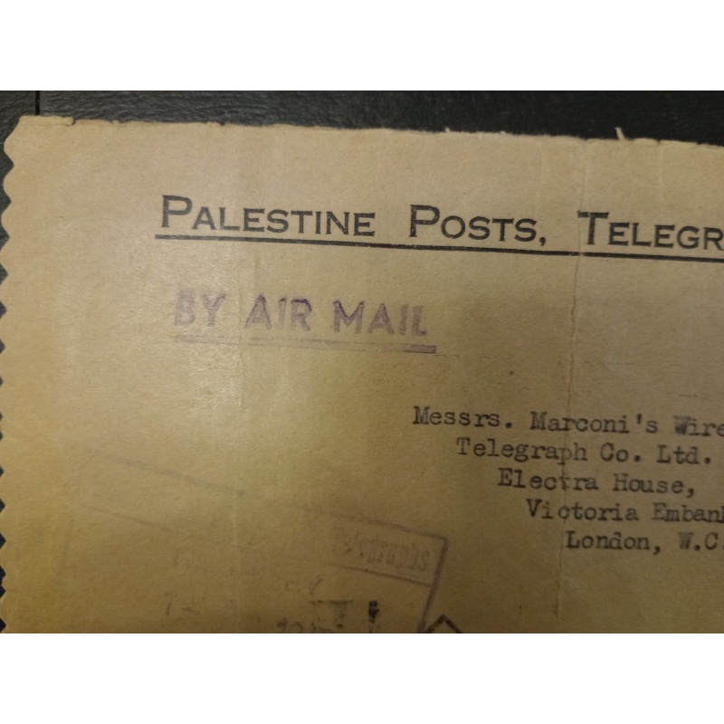 PALESTINE COVER AIRMAIL MARCONI WIRELESS LONDON POSTS TELEGRAPH TELEPHONE 80MLS