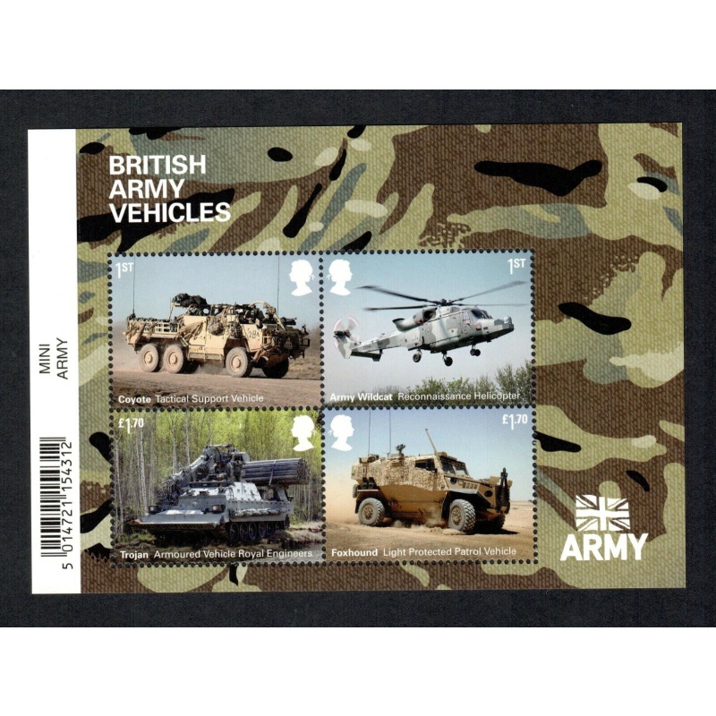 ms4574 2021 British Army Vehicles miniature sheet barcode UNMOUNTED MINT