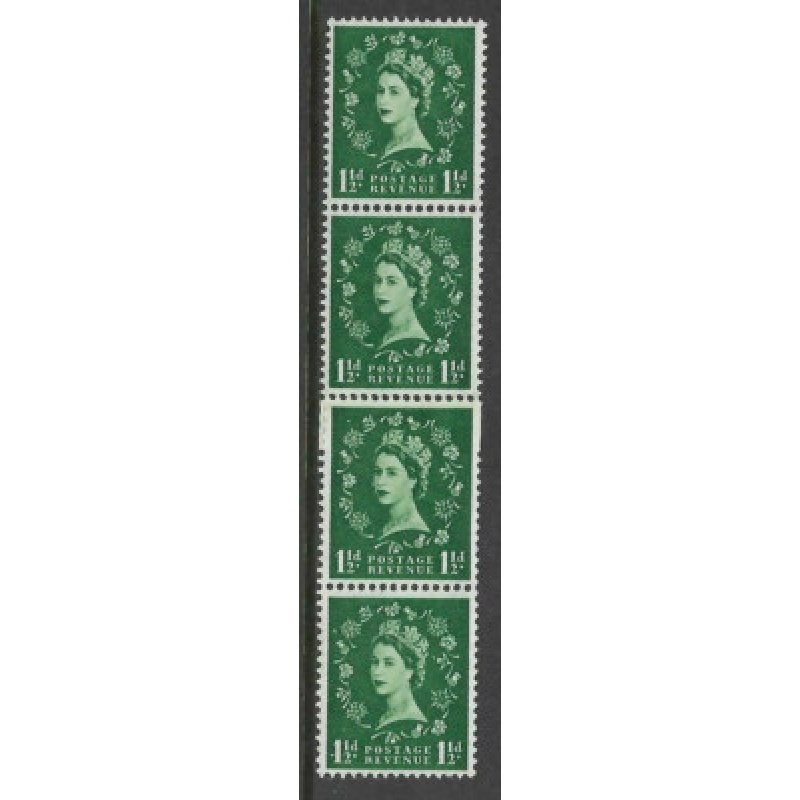 S28 1d Multi Crowns on Cream coil join vertical strip of 4 UNMOUNTED MINT