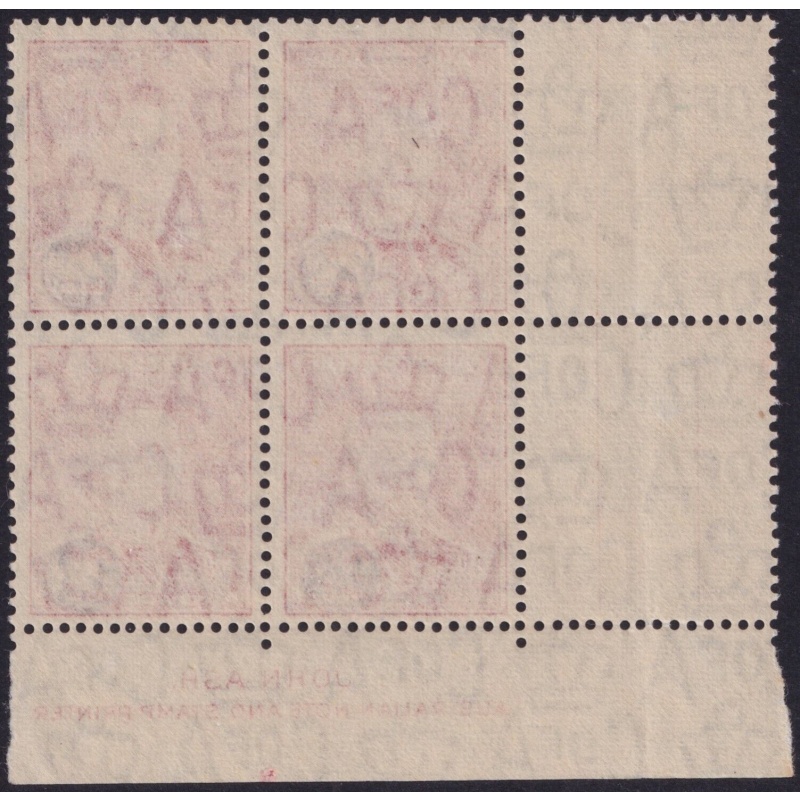 Australia 1941 KGVI 2½d Surcharge Imprint Block of 4 with Perf Pip MUH