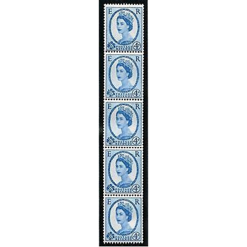 S84V 4d Wilding -M/c White -  Vertical Coil strip of 5 UNMOUNTED MINT