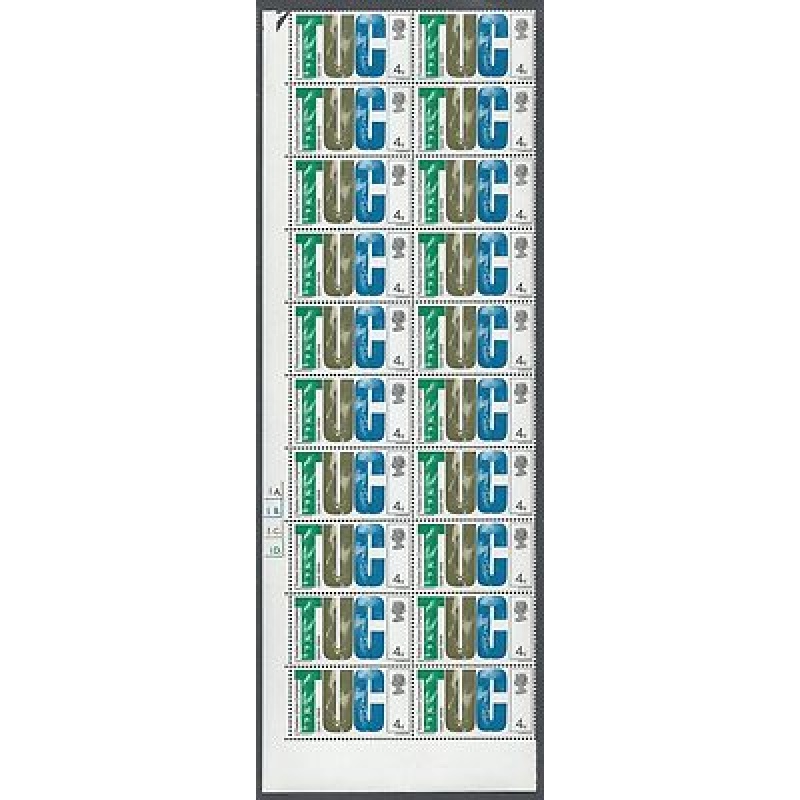 1968 British Anniversaries 4d Dot Cylinder Block of 20 - MNH