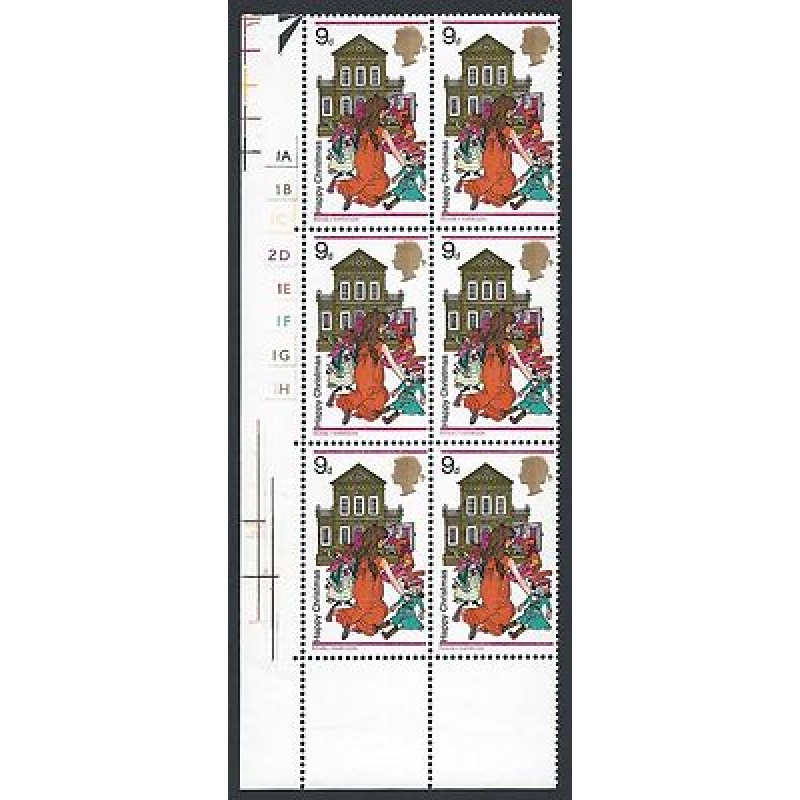 1968 Christmas 9d Cylinder Block - MNH