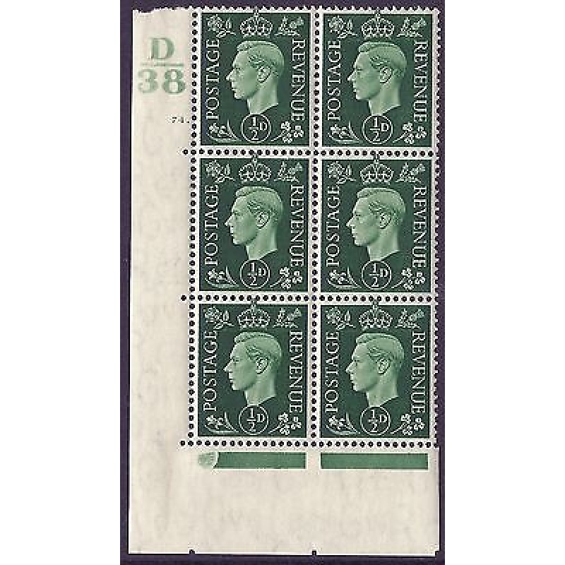 1937 d Green Dark colours D38 74 Dot perf 5(E I) block 6 UNMOUNTED MINT MNH