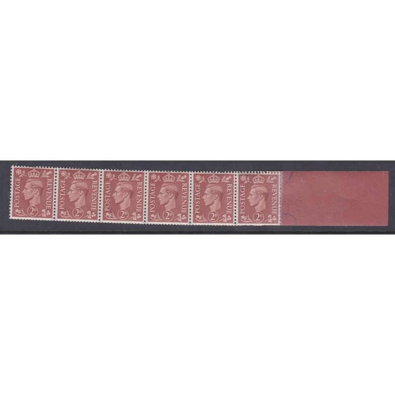 Sg 506 2d GVI Light Colours Q12 coil End 6 stamps UNMOUNTED MINT